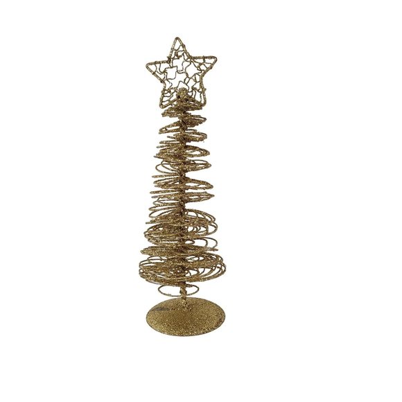 Xmas Gold Tone Wire Metal Christmas Tree Decoration Holiday Display Décor Glitte - Picture 1 of 5